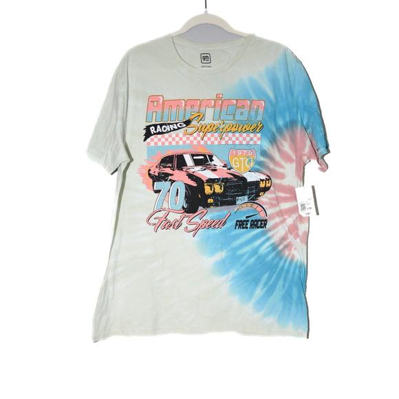 Forever 21 gm Official Men White Tee American Racing Superpower SS Tie Dye S NWT - Picture 2 of 3